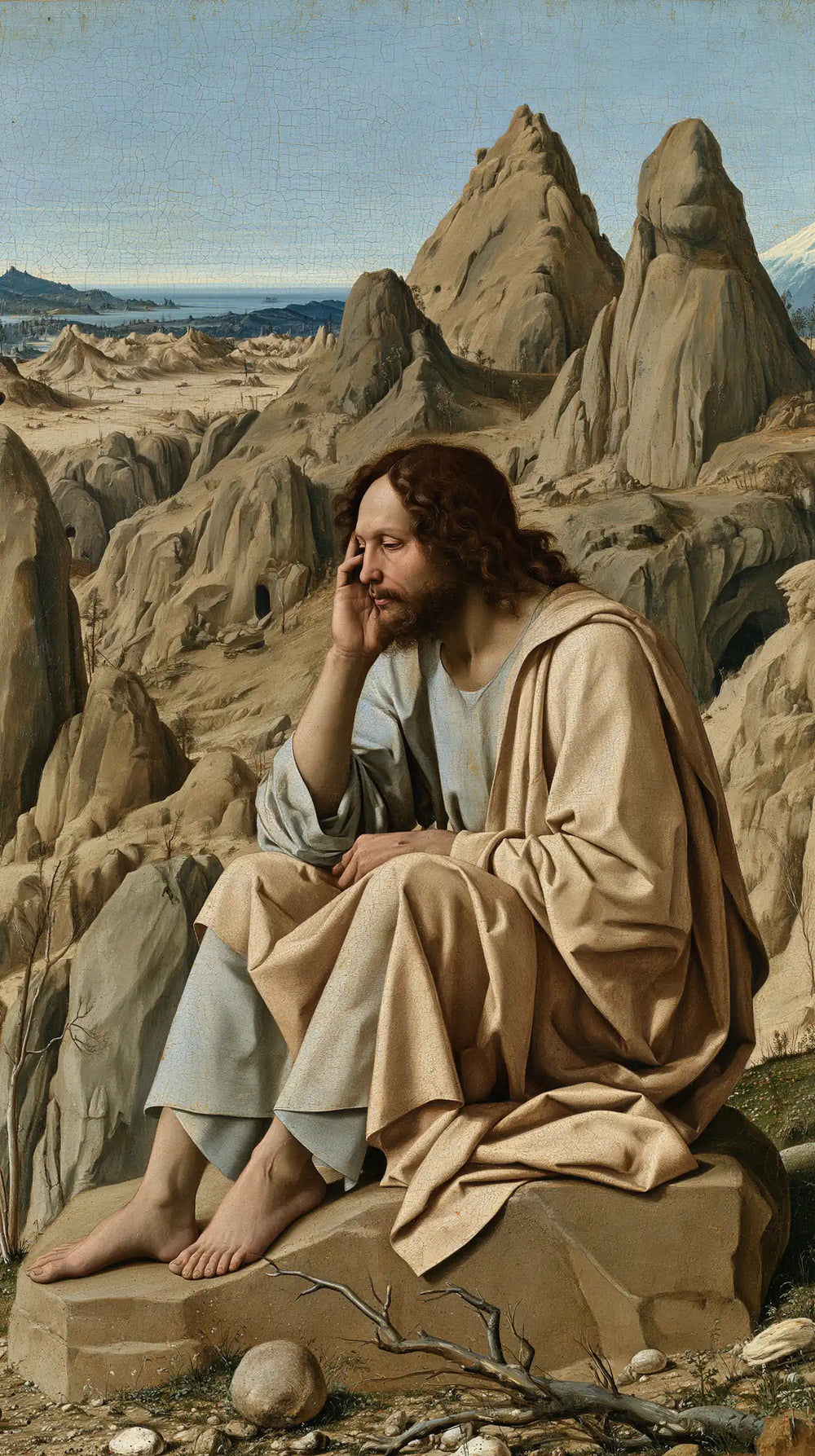 Jesus in the desert during the temptation in Florentine Renaissance style, portrait Christian artwork no. 7