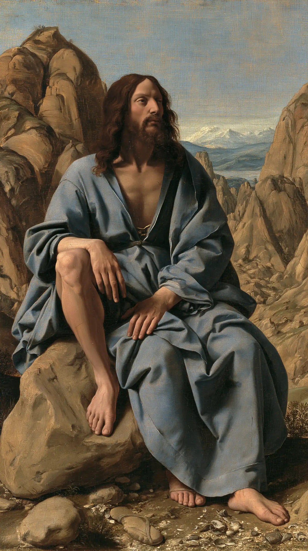 Jesus in the desert during the temptation in Florentine Renaissance style, portrait Christian artwork no. 9