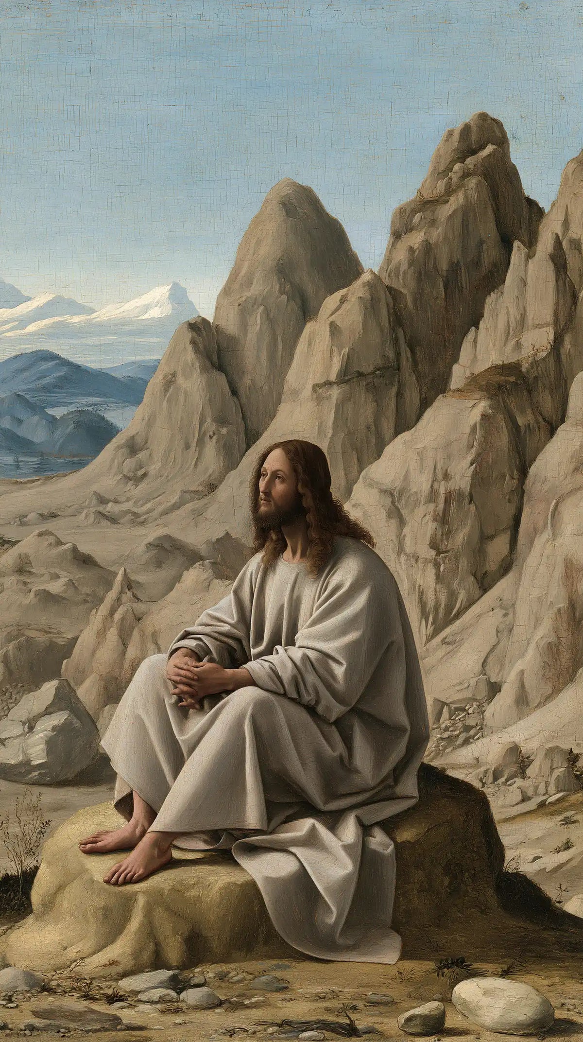 Jesus in the desert during the temptation in Florentine Renaissance style, portrait Christian artwork no. 11