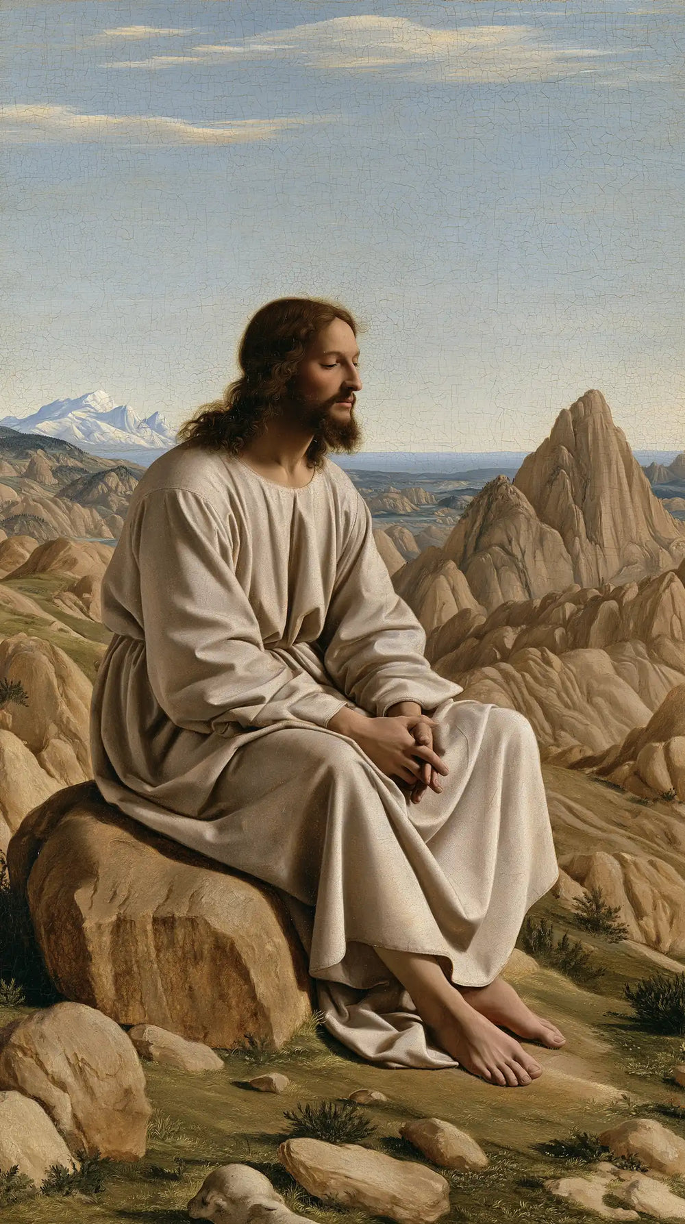 Jesus in the desert during the temptation in Florentine Renaissance style, portrait Christian artwork no. 28