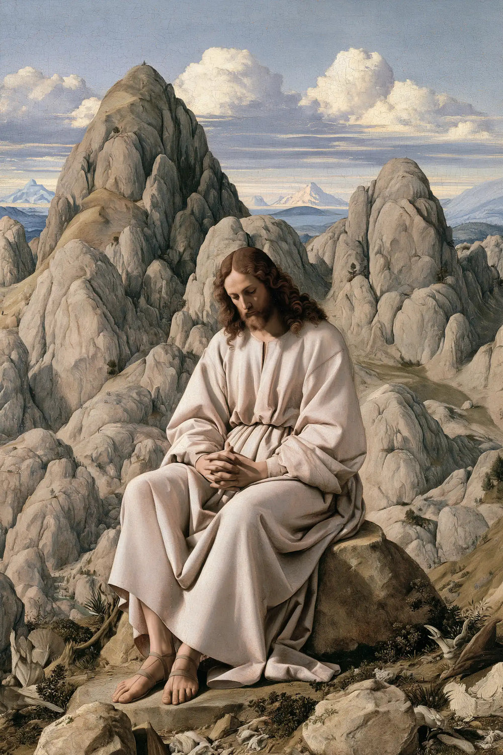 Jesus in the desert during the temptation in Florentine Renaissance style, portrait Christian artwork no. 31
