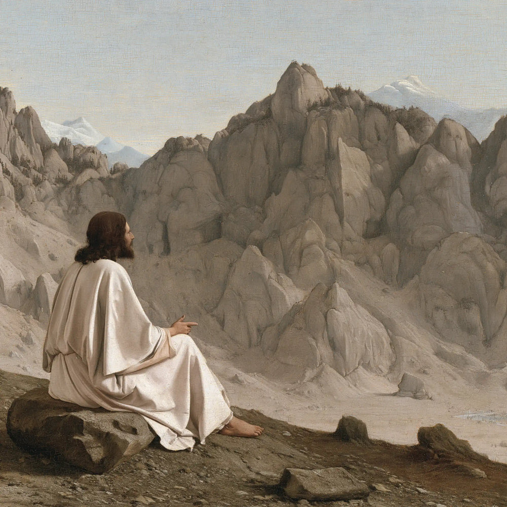Jesus in the desert during the temptation in Florentine Renaissance style, square Christian artwork no. 4