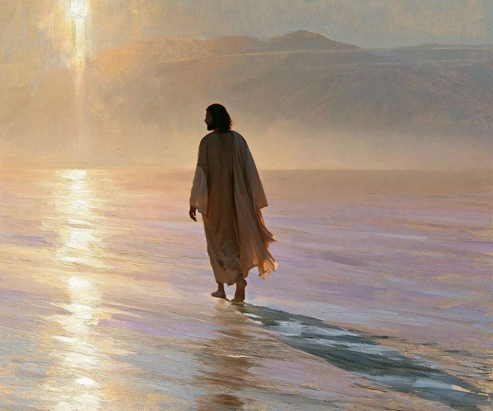 Jesus in the desert during the temptation in Impressionist style, landscape Christian artwork no. 2