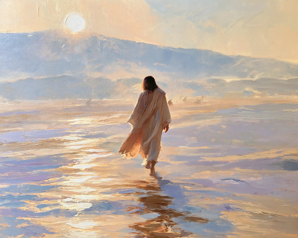 Jesus in the desert during the temptation in Impressionist style, landscape Christian artwork no. 5
