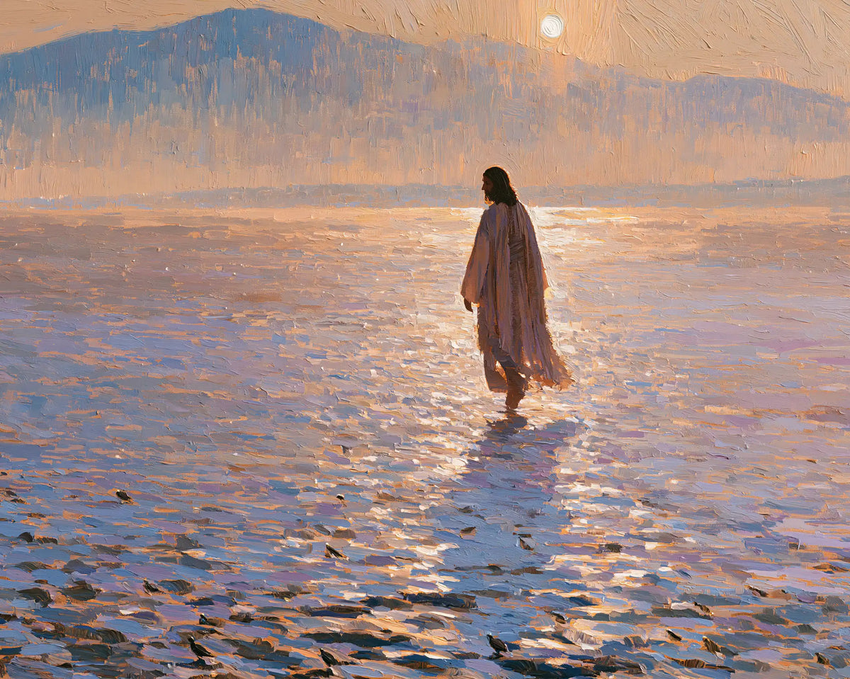 Jesus in the desert during the temptation in Impressionist style, landscape Christian artwork no. 6