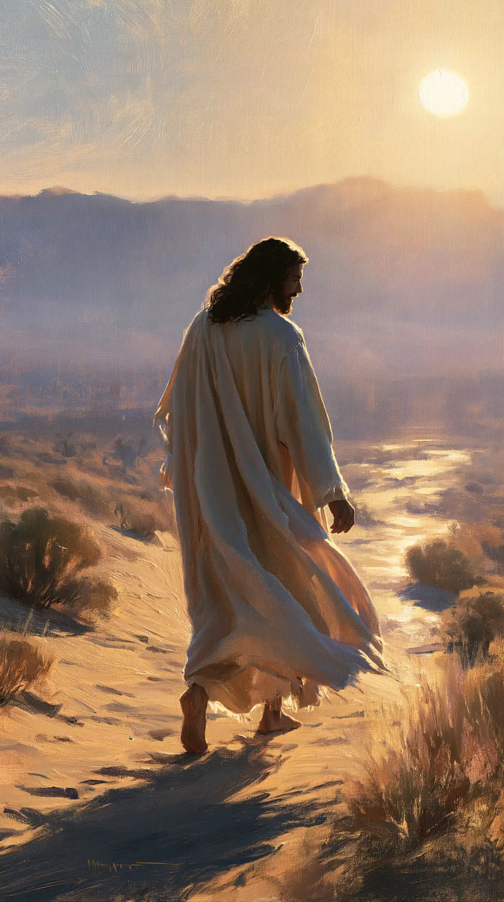 Jesus in the desert during the temptation in Impressionist style, portrait Christian artwork no. 8