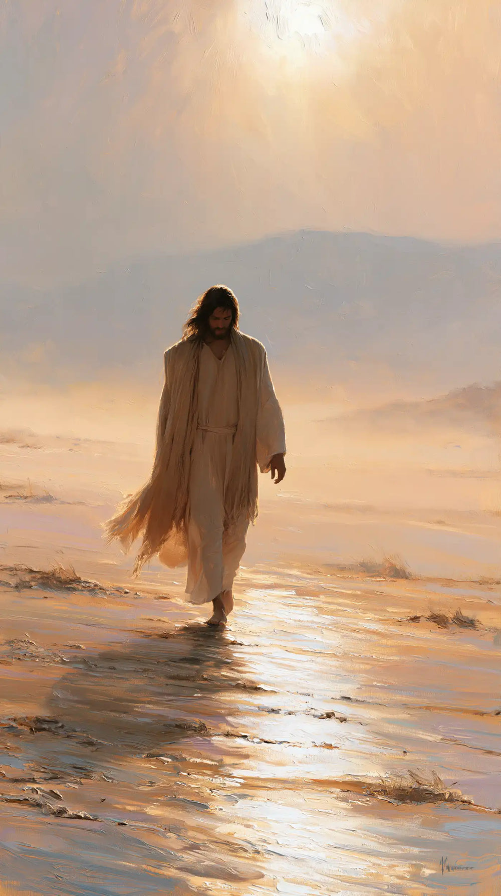 Jesus in the desert during the temptation in Impressionist style, portrait Christian artwork no. 10