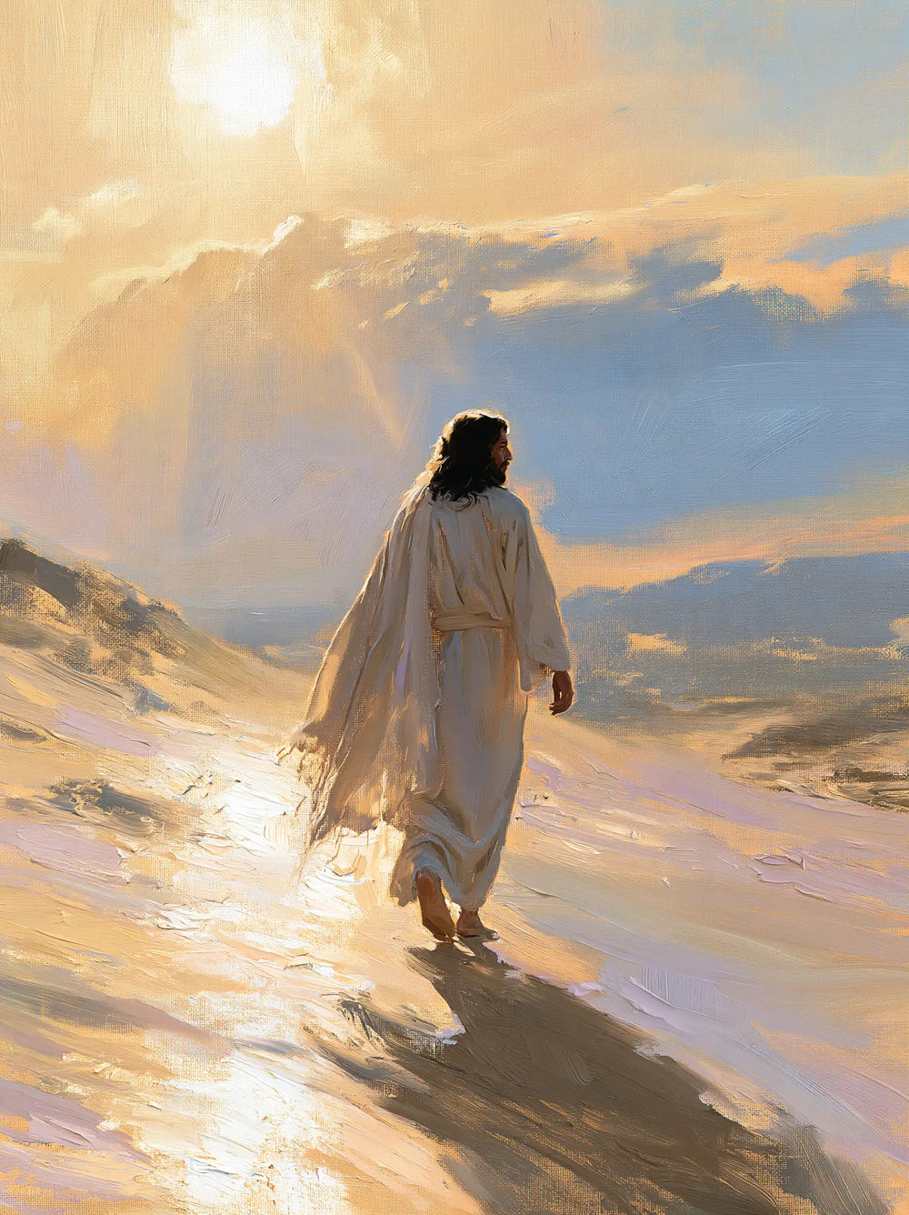 Jesus in the desert during the temptation in Impressionist style, portrait Christian artwork no. 19