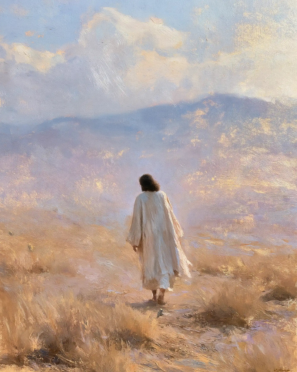 Jesus in the desert during the temptation in Impressionist style, portrait Christian artwork no. 24