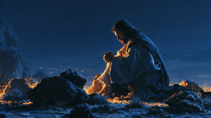 Jesus in the Desert — Gold Held within the Blue Night