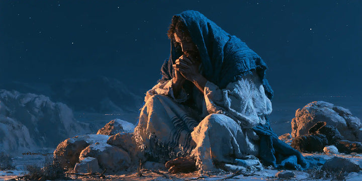 Jesus in the Desert — Blue Gathered around the Hands
