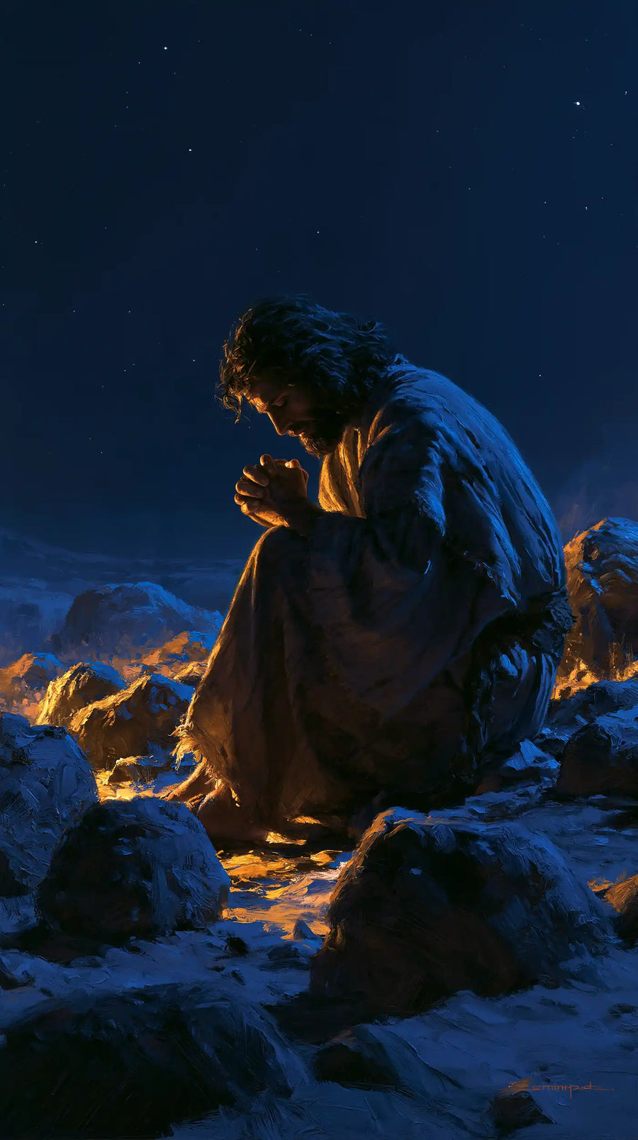 Jesus in the Desert - Midnight Blue Chiaroscuro · Portrait n° 7