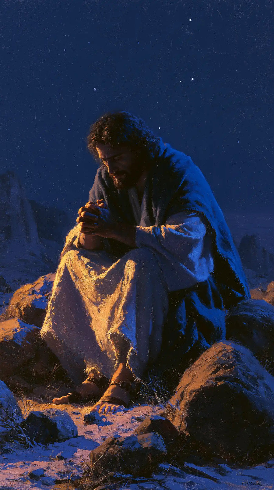 Jesus in the Desert - Midnight Blue Chiaroscuro · Portrait n° 17