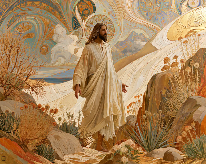 Jesus in the Desert — Walking among Honey-Coloured Grasses