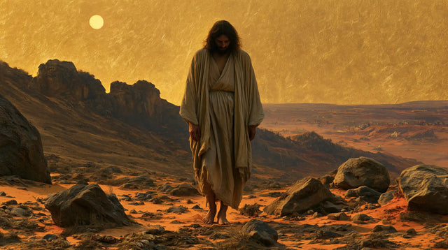 Jesus in the Desert — The Barefoot Step beneath the Little Golden Sun