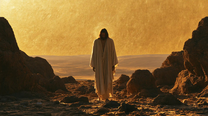 Jesus in the Desert — The White Presence between Shadowed Rocks