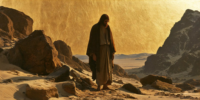 Jesus in the Desert — The Brown Step between the Stone Slopes