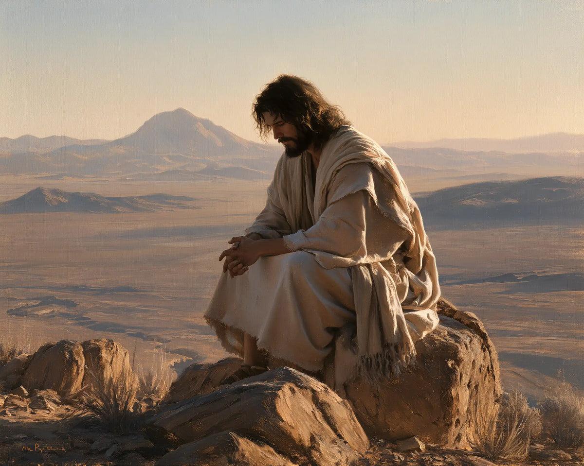 Jesus in the Desert — Hands Joined in the Plateau Light