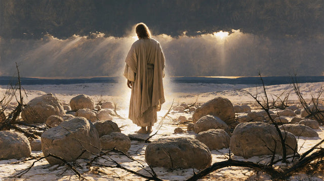 Jesus in the Desert — The White Step beneath the Rain of Light
