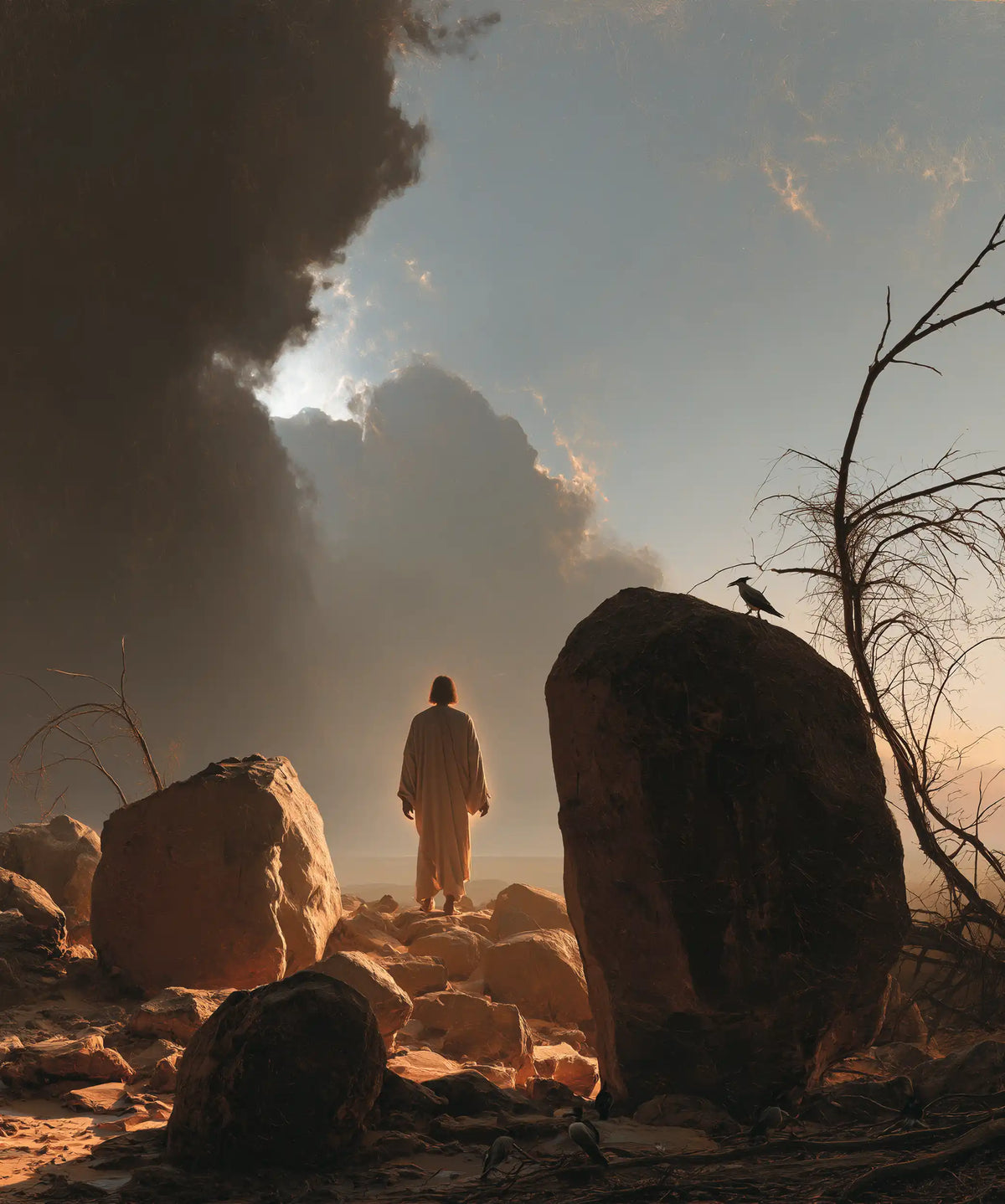 Jesus in the Desert — The Golden Distance beyond the Standing Stone