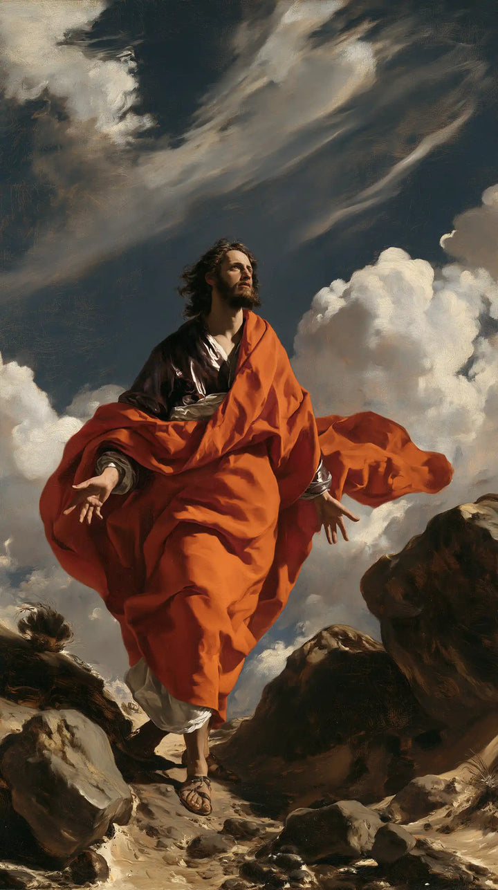 Jesus in the Desert — The Saffron Mantle beneath the Sky’s Feathers