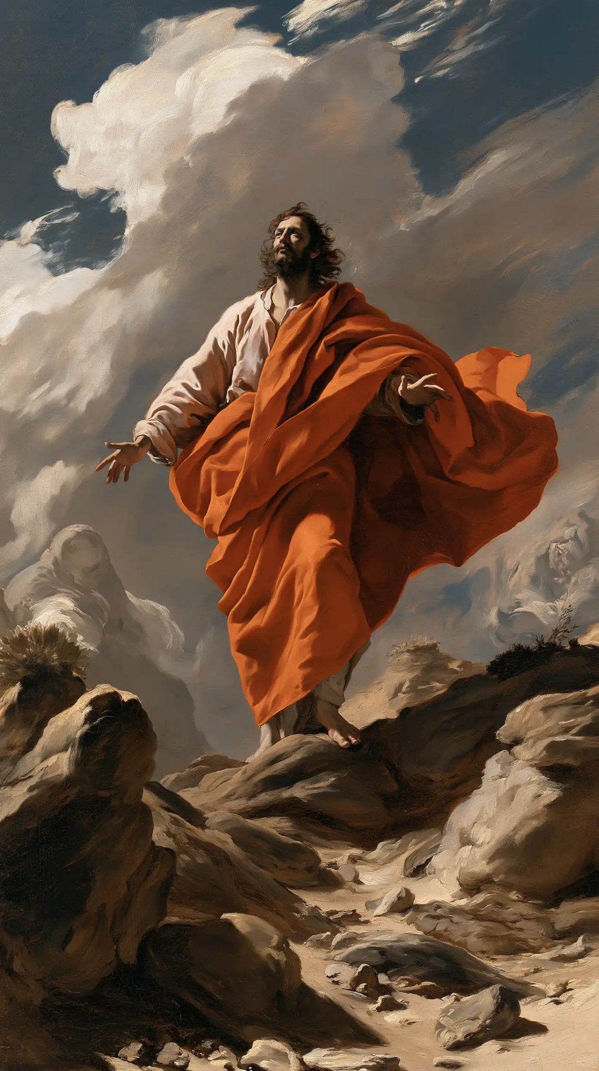 Jesus in the desert during the temptation in Theatrical Baroque style, portrait Christian artwork no. 8
