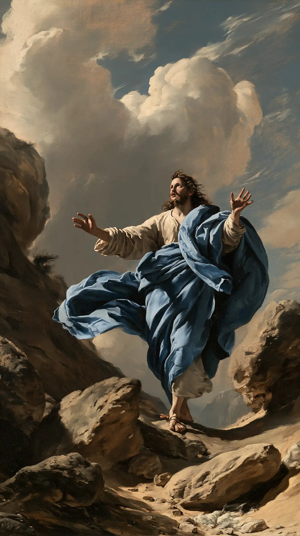 Jesus in the desert during the temptation in Theatrical Baroque style, portrait Christian artwork no. 16