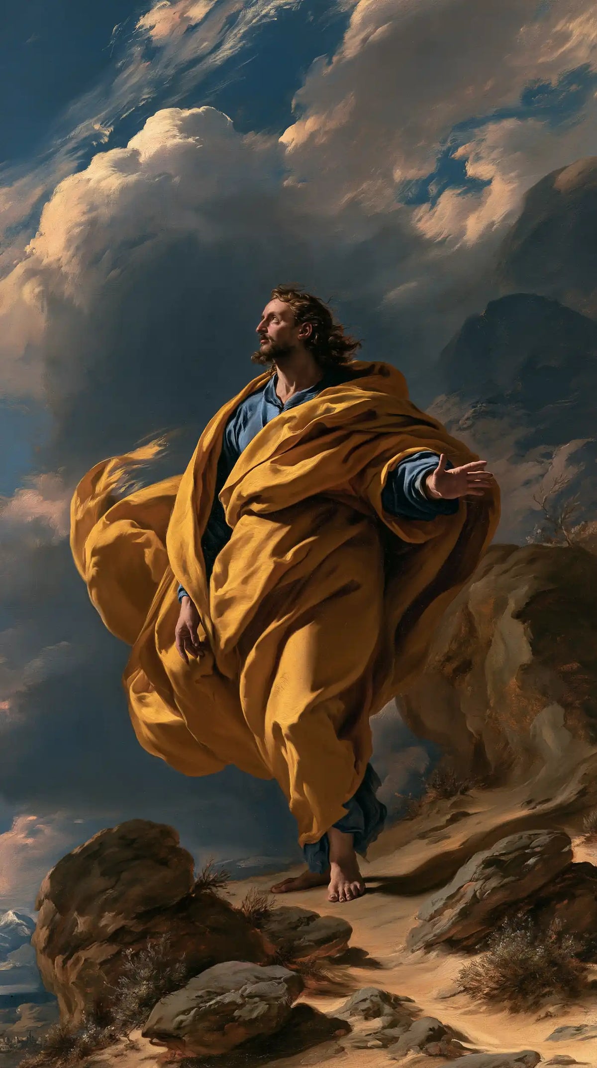 Jesus in the desert during the temptation in Theatrical Baroque style, portrait Christian artwork no. 24