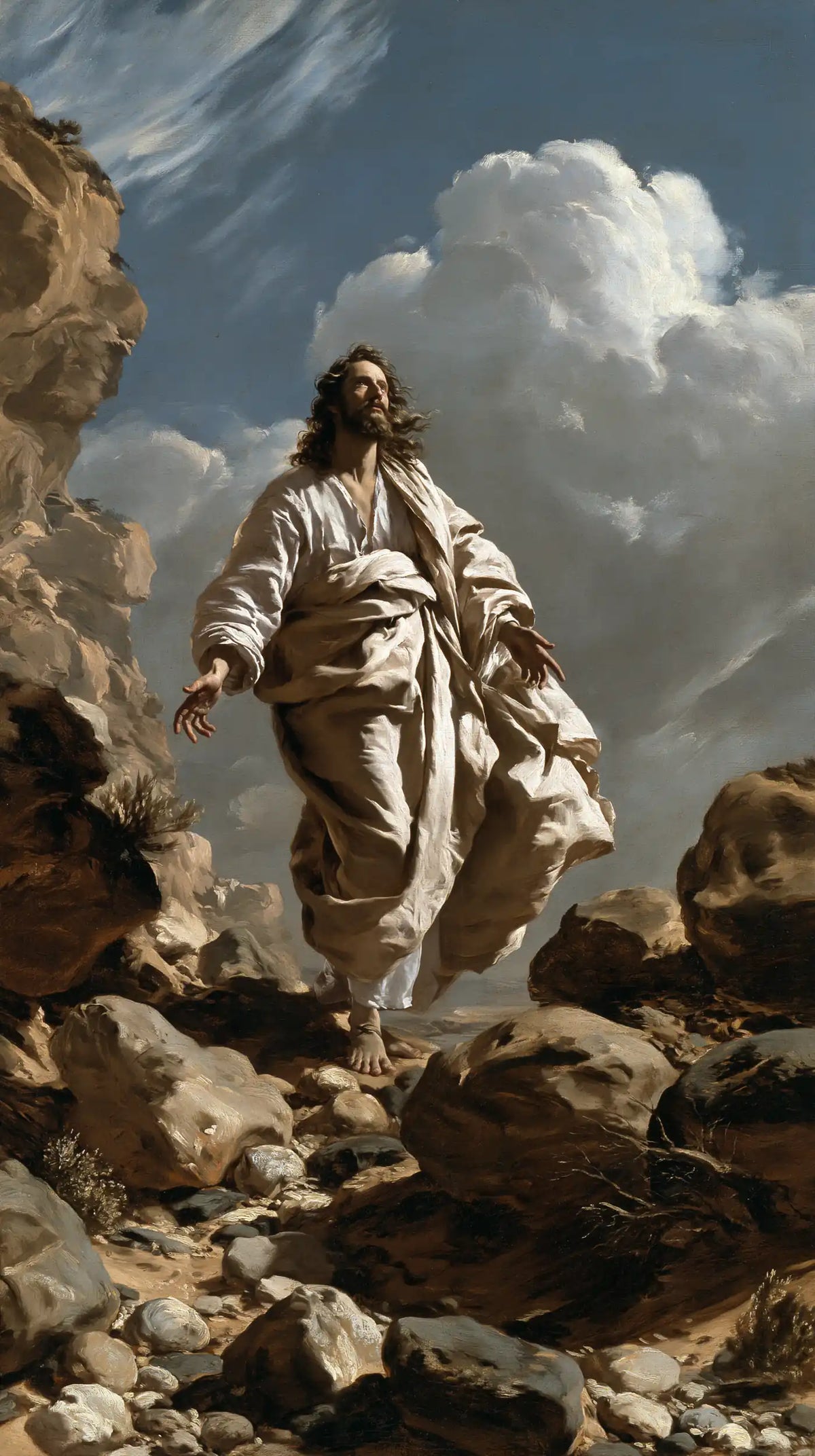 Jesus in the Desert — The White Walk among the Broken Stones