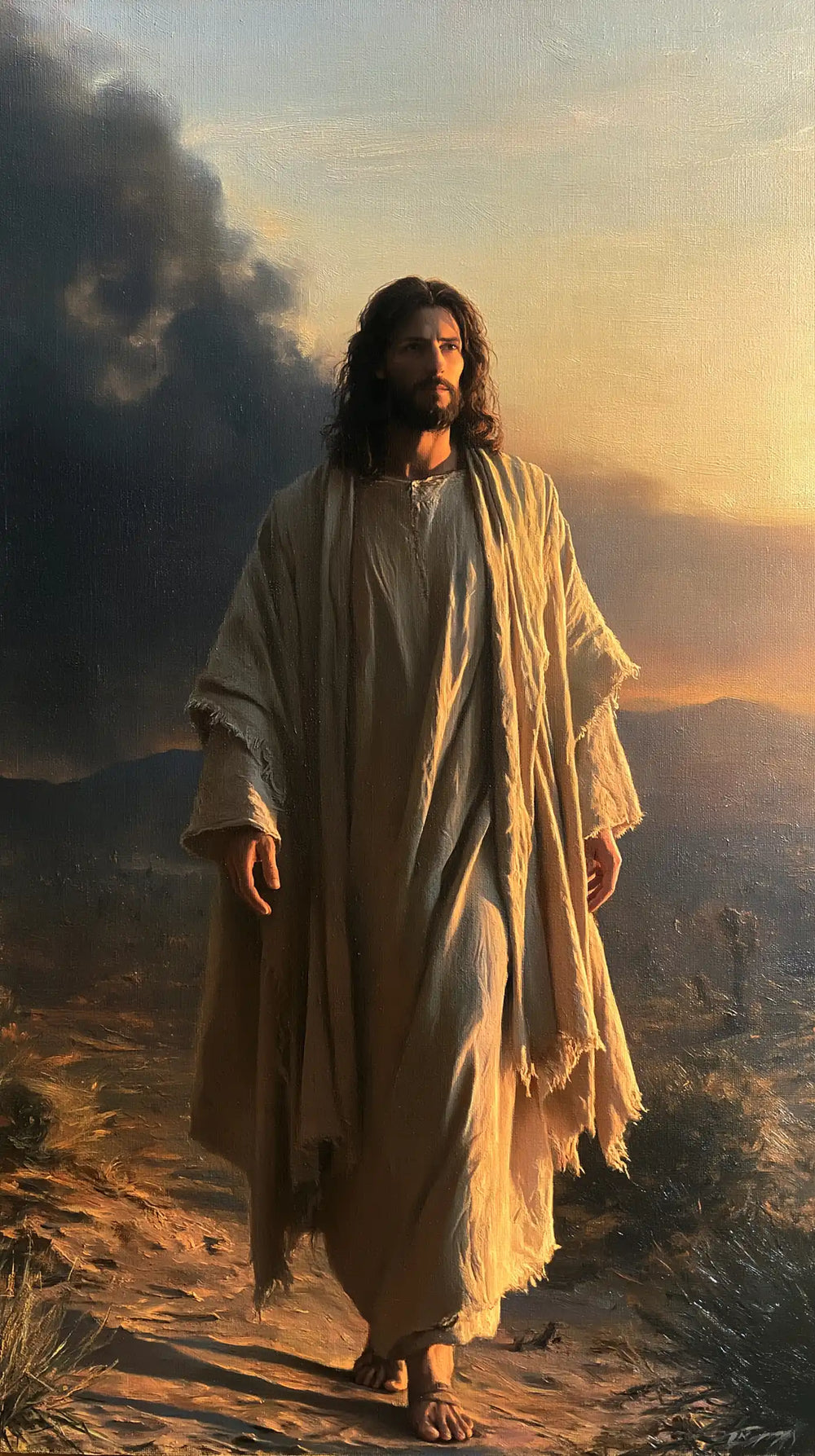 Jesus after his victory over temptation in the desert in Victory Over Temptation style, portrait Christian artwork no. 6