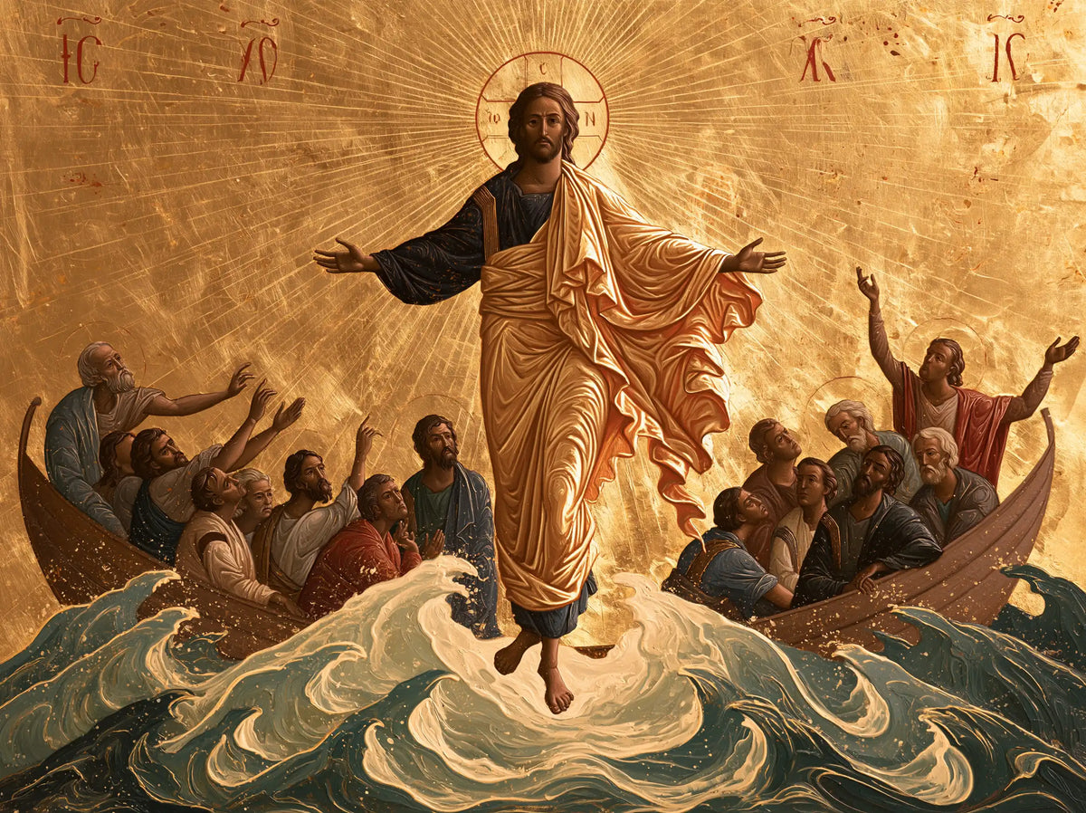 Jesus Walking on Water — Raised Hands around the Peaceful Step