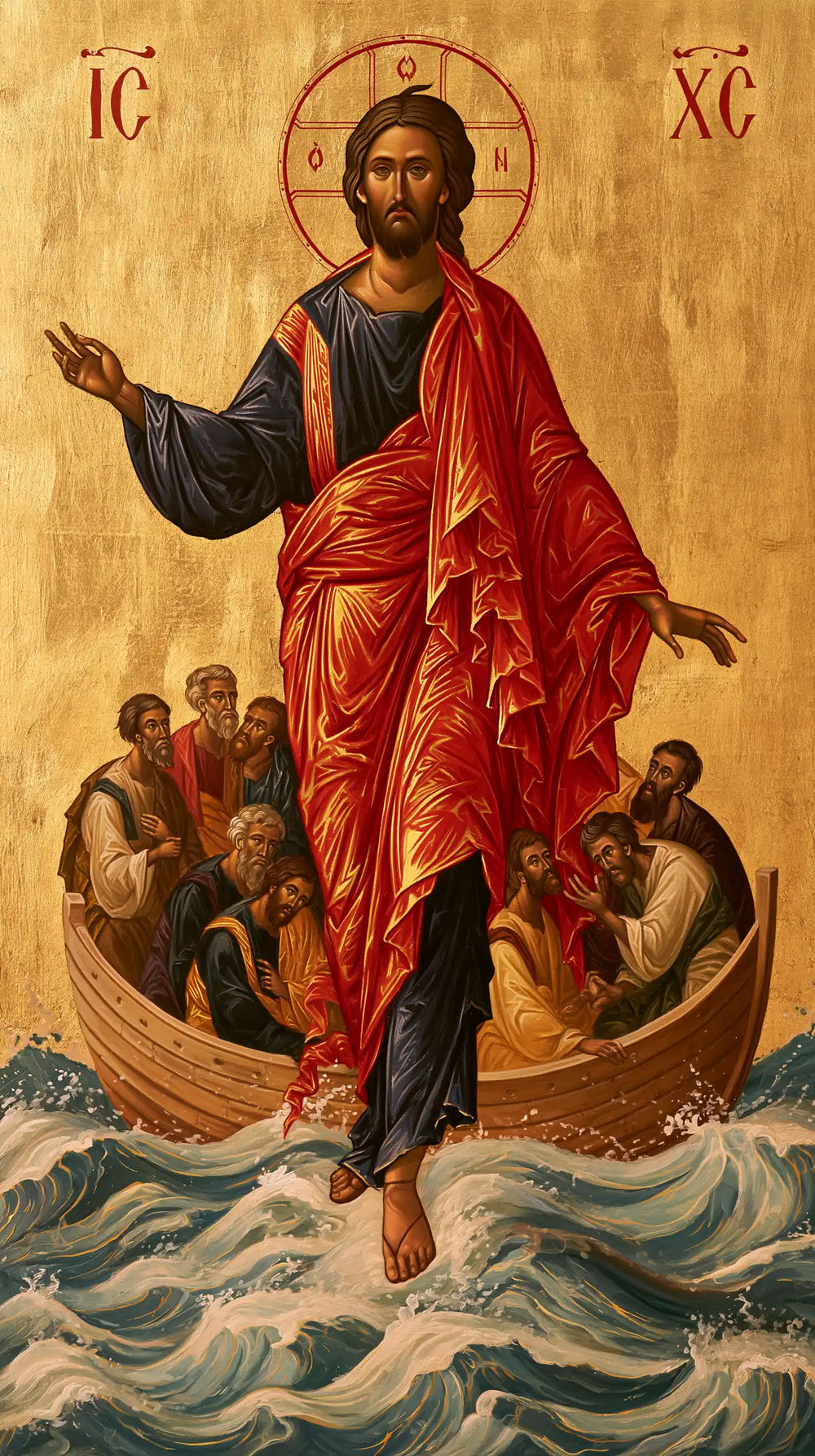 Jesus walking on water in Contemporary Byzantine style, portrait Christian artwork no. 16