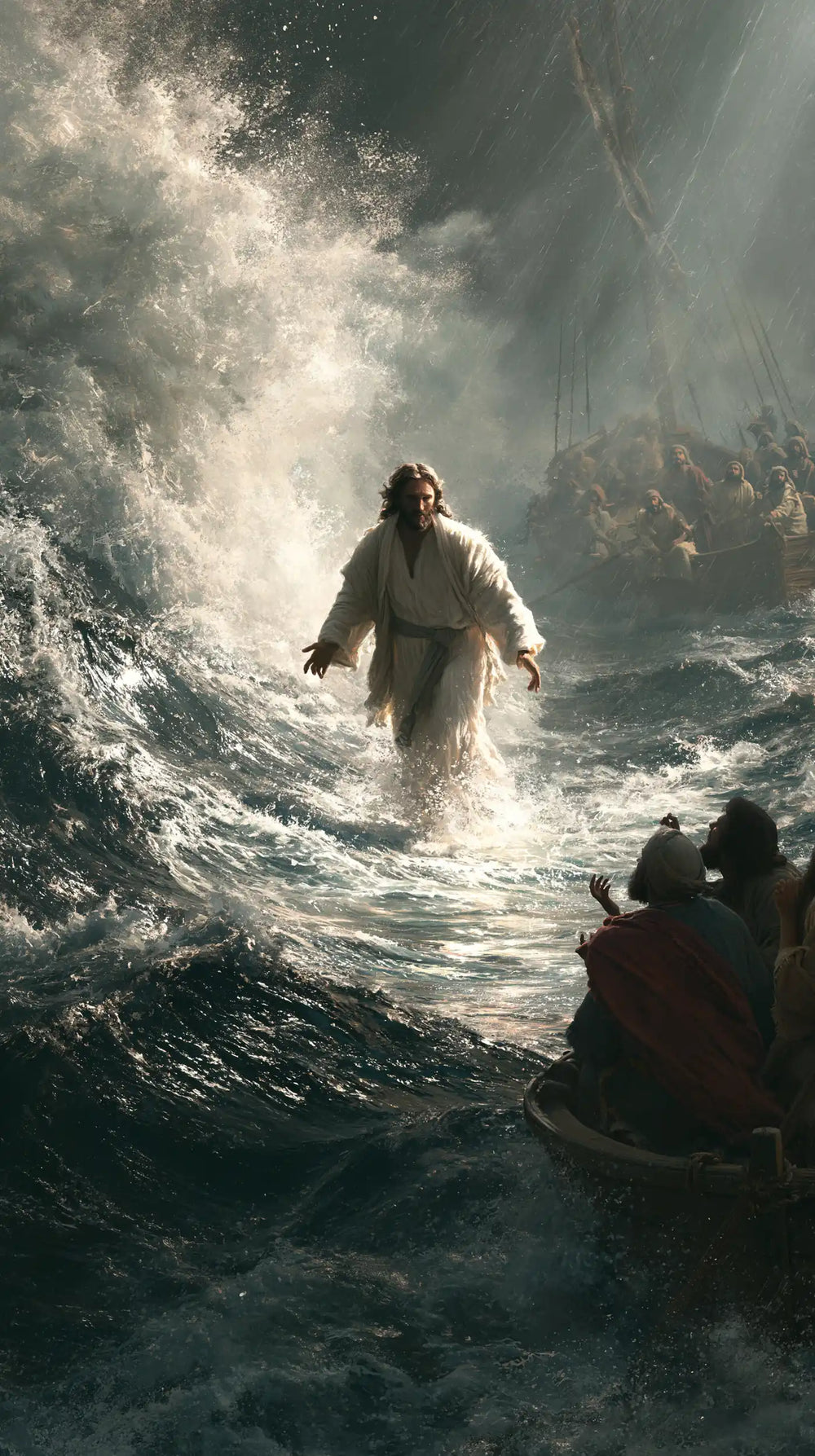 Jesus walking on water in Explosion of Movement style, portrait Christian artwork no. 19