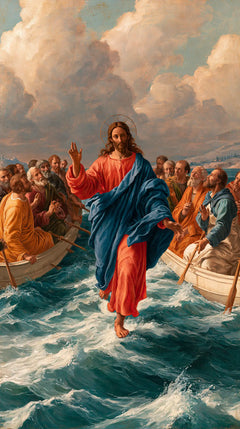 Jesus Walking on Water — The Blue Passage between Orange Cloaks
