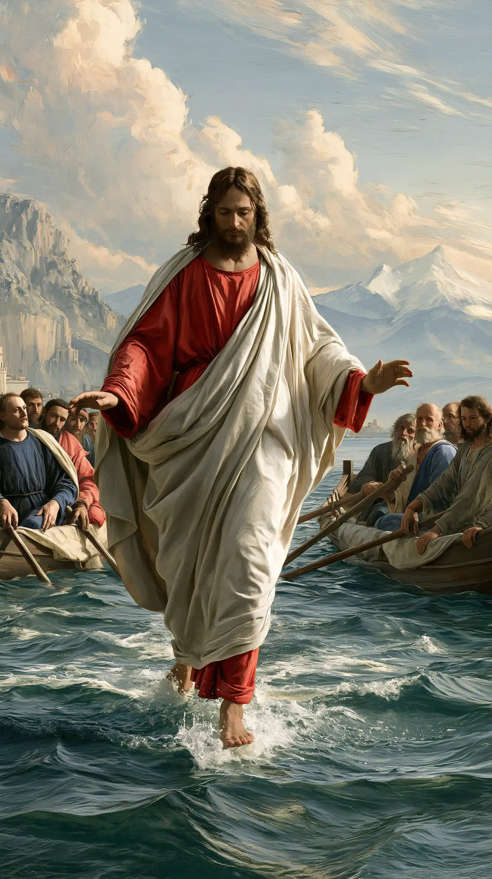 Jesus walking on water in Florentine Renaissance style, portrait Christian artwork no. 8