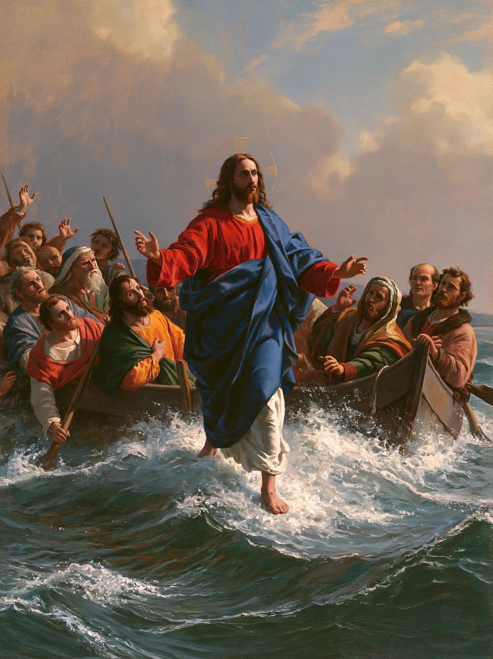 Jesus walking on water in Florentine Renaissance style, portrait Christian artwork no. 27