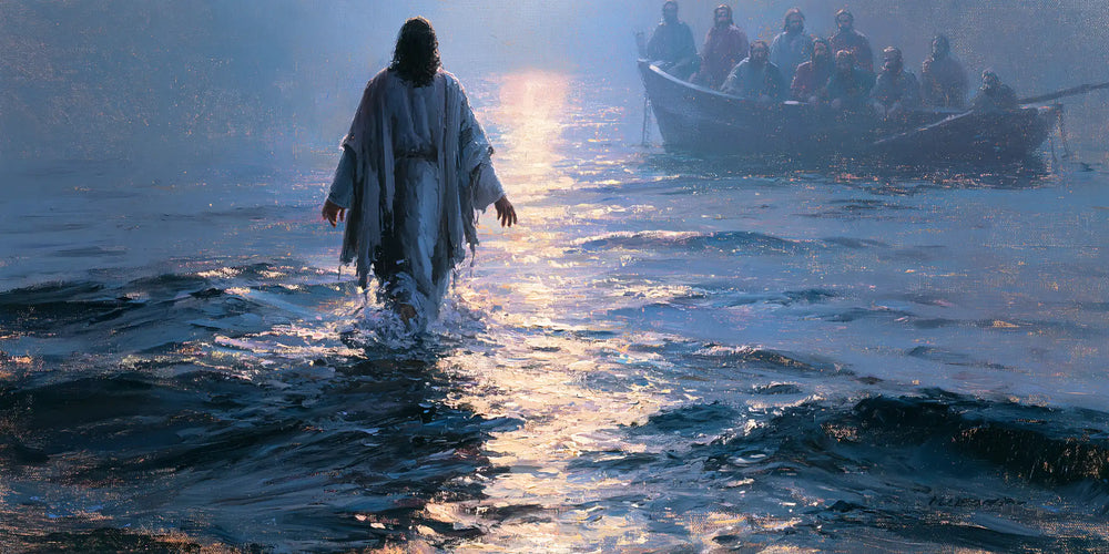 Jesus walking on water in Impressionist style, landscape Christian artwork no. 8