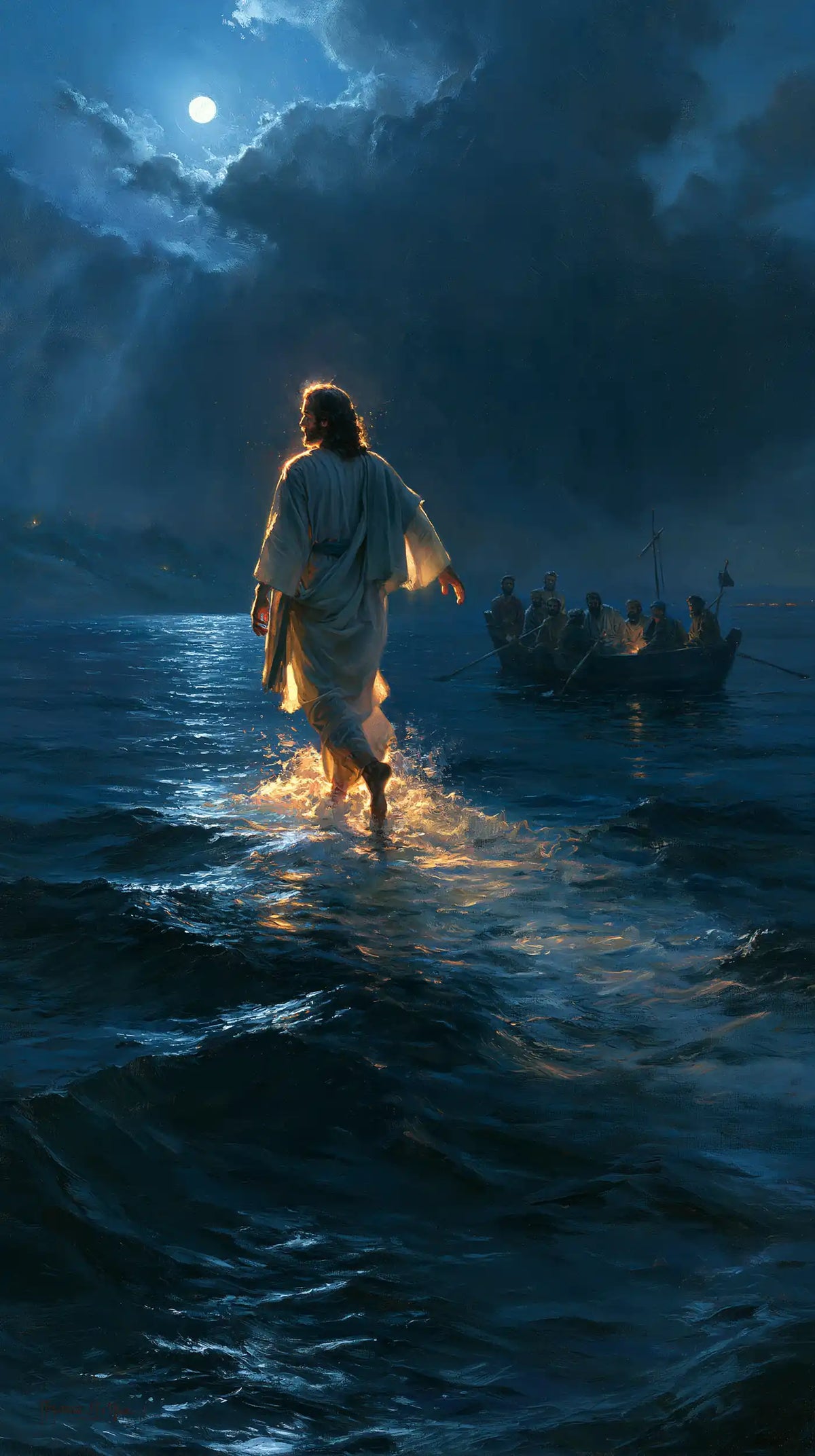 Jesus Walking on Water - Midnight Blue Chiaroscuro · Portrait n° 4