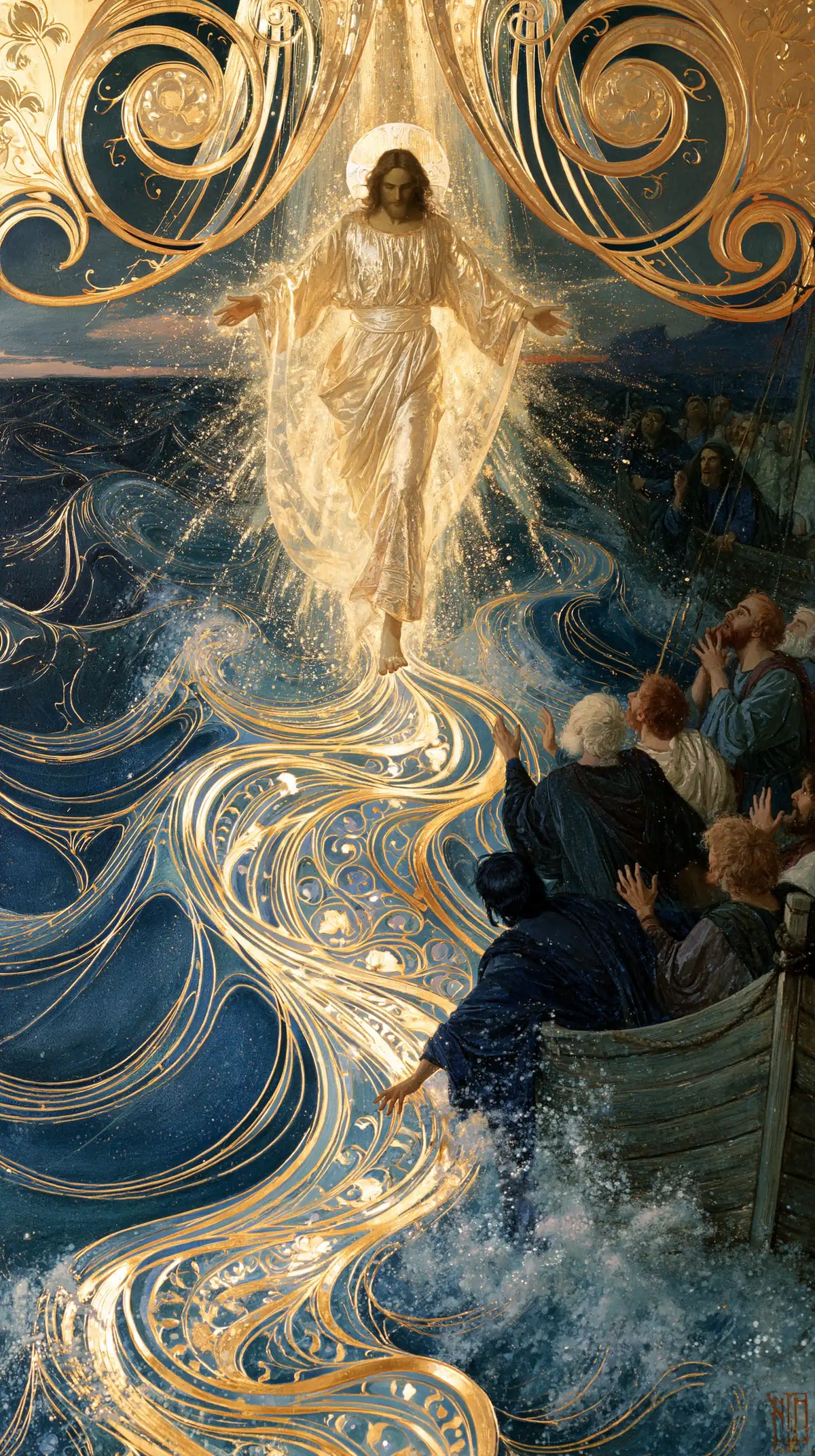 Jesus Walking on Water - Sacred Art Nouveau · Portrait n° 6