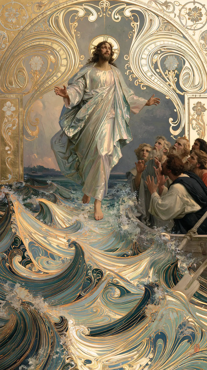 Jesus Walking on Water — The Lofty Prayer above Pearly Waves
