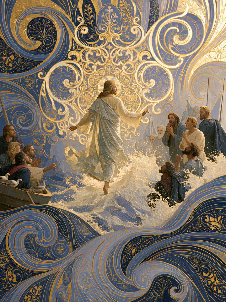 Jesus Walking on Water — Golden Lace above the Mauve Wave