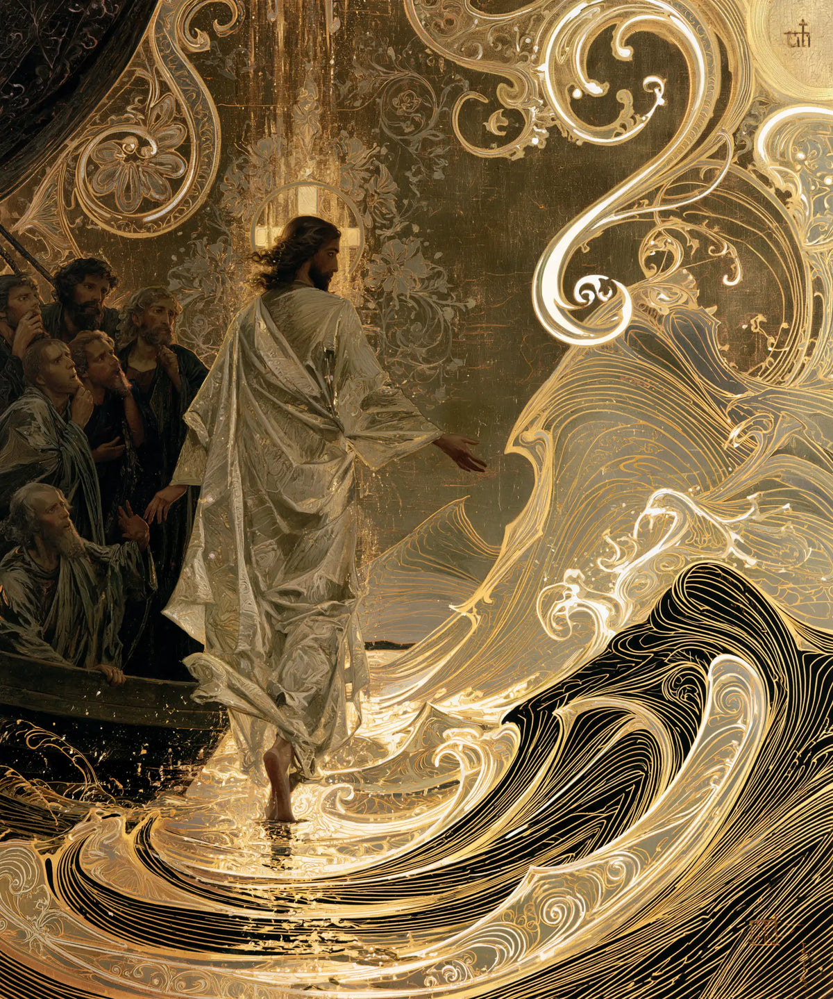 Jesus Walking on Water - Sacred Art Nouveau · Portrait n° 43