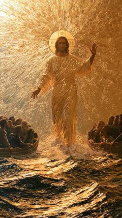 Jesus Walking on Water — Light Spraying between the Two Boats