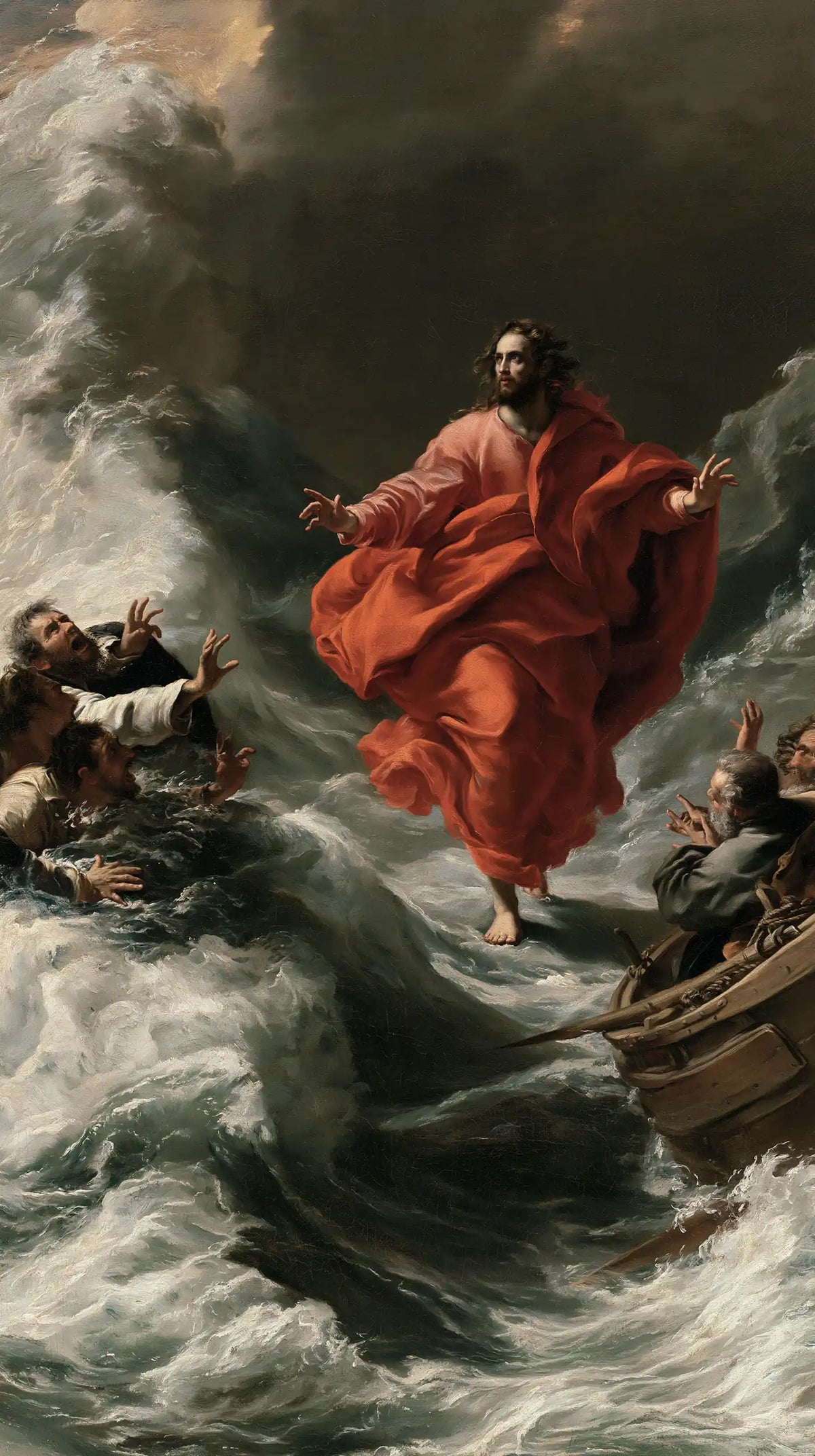 Jesus Walking on Water — Between the Boats, the Red Light