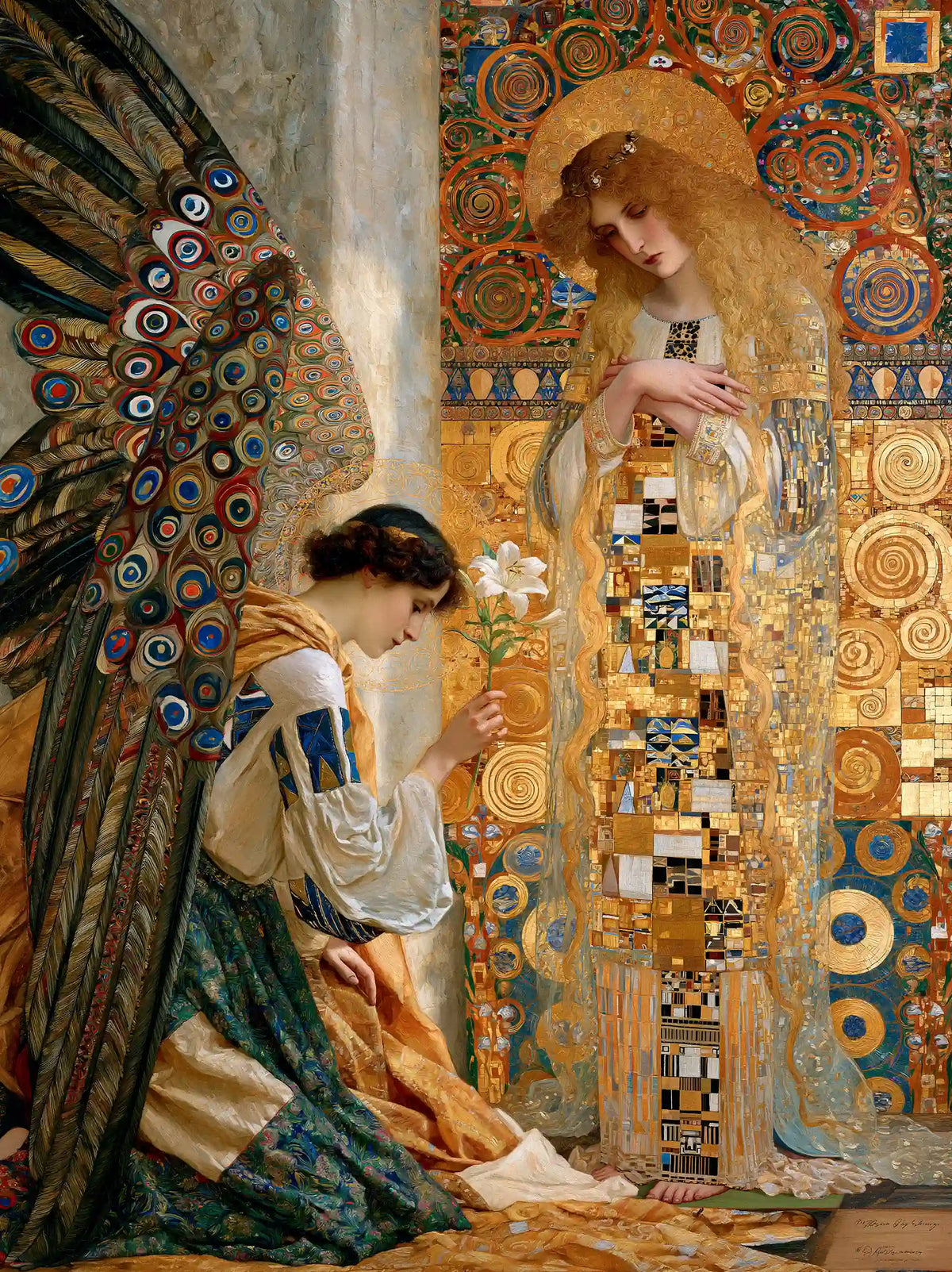 Mary and Gabriel in the Golden Orchard – Golden Secession Art · Portrait