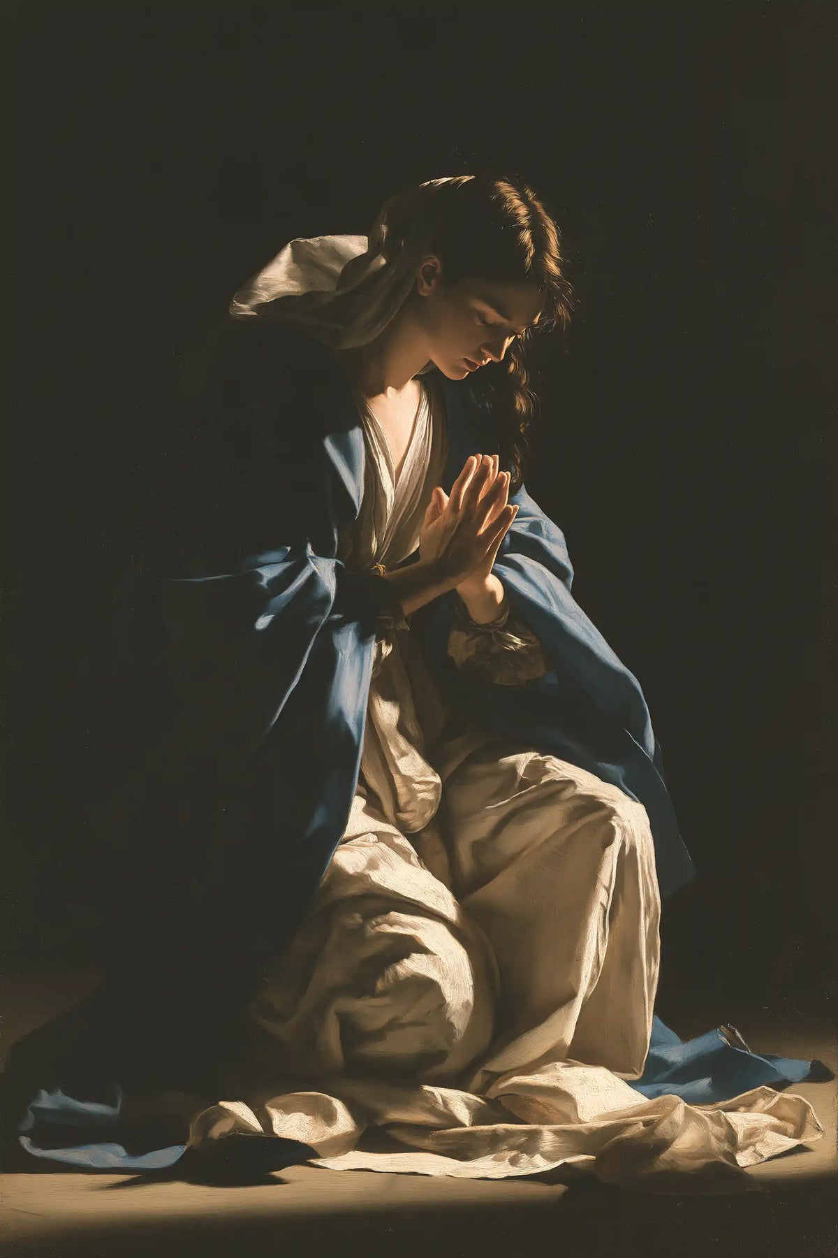 Virgin Mary in Prayer — Silence at the Ivory Knee
