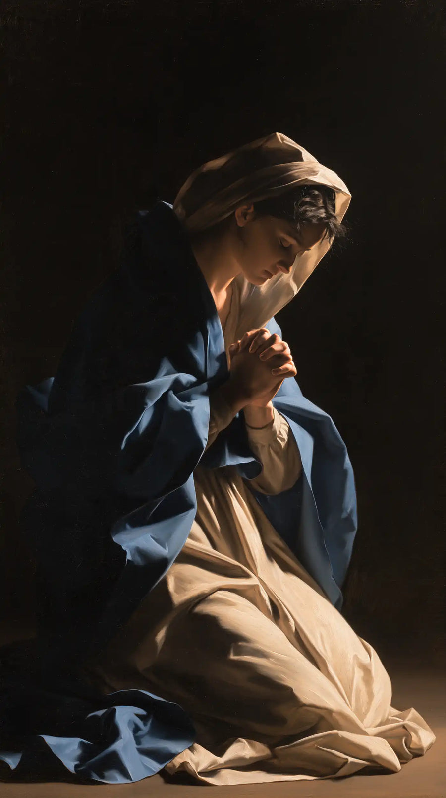 Virgin Mary in Prayer - Caravaggio Tenebrism · Portrait n° 14