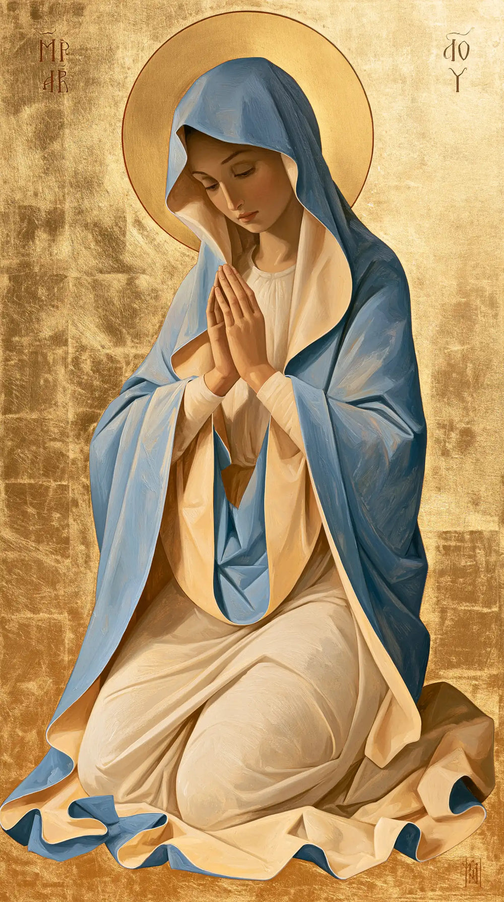 the Virgin Mary in prayer in Contemporary Byzantine style, portrait Christian artwork no. 2