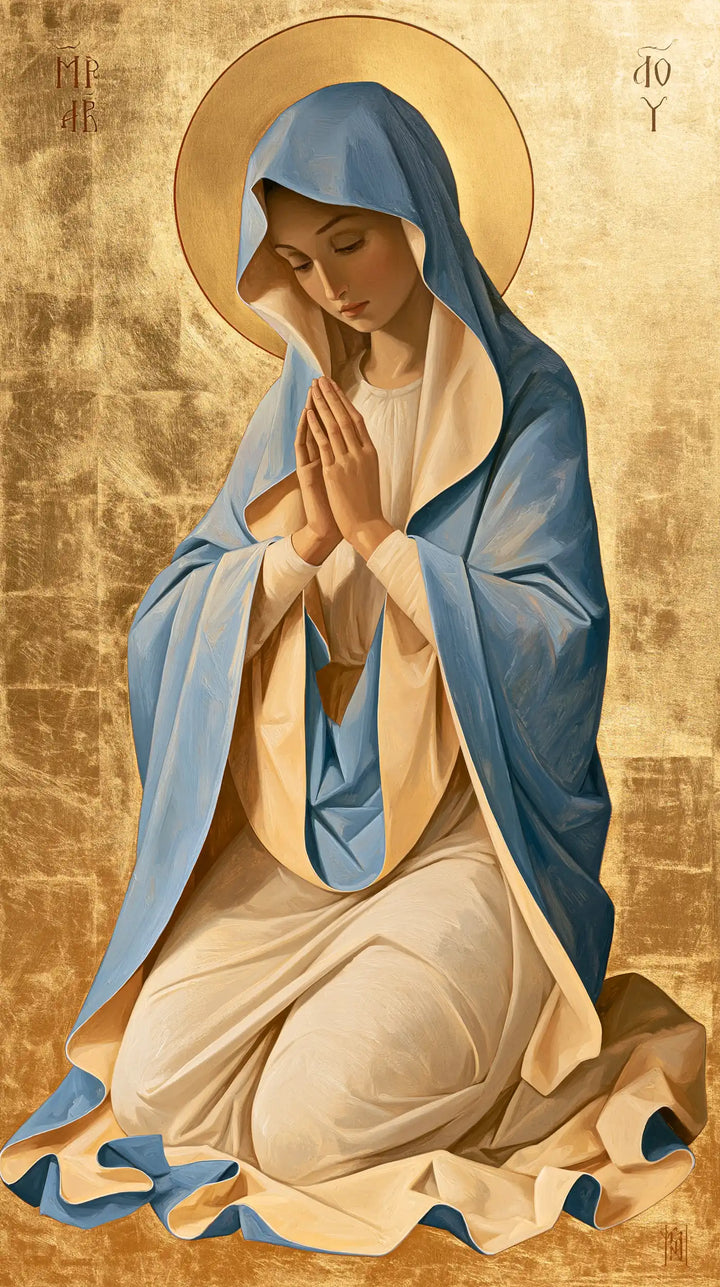Virgin Mary in Prayer — The Golden Disc and the Ivory Fold