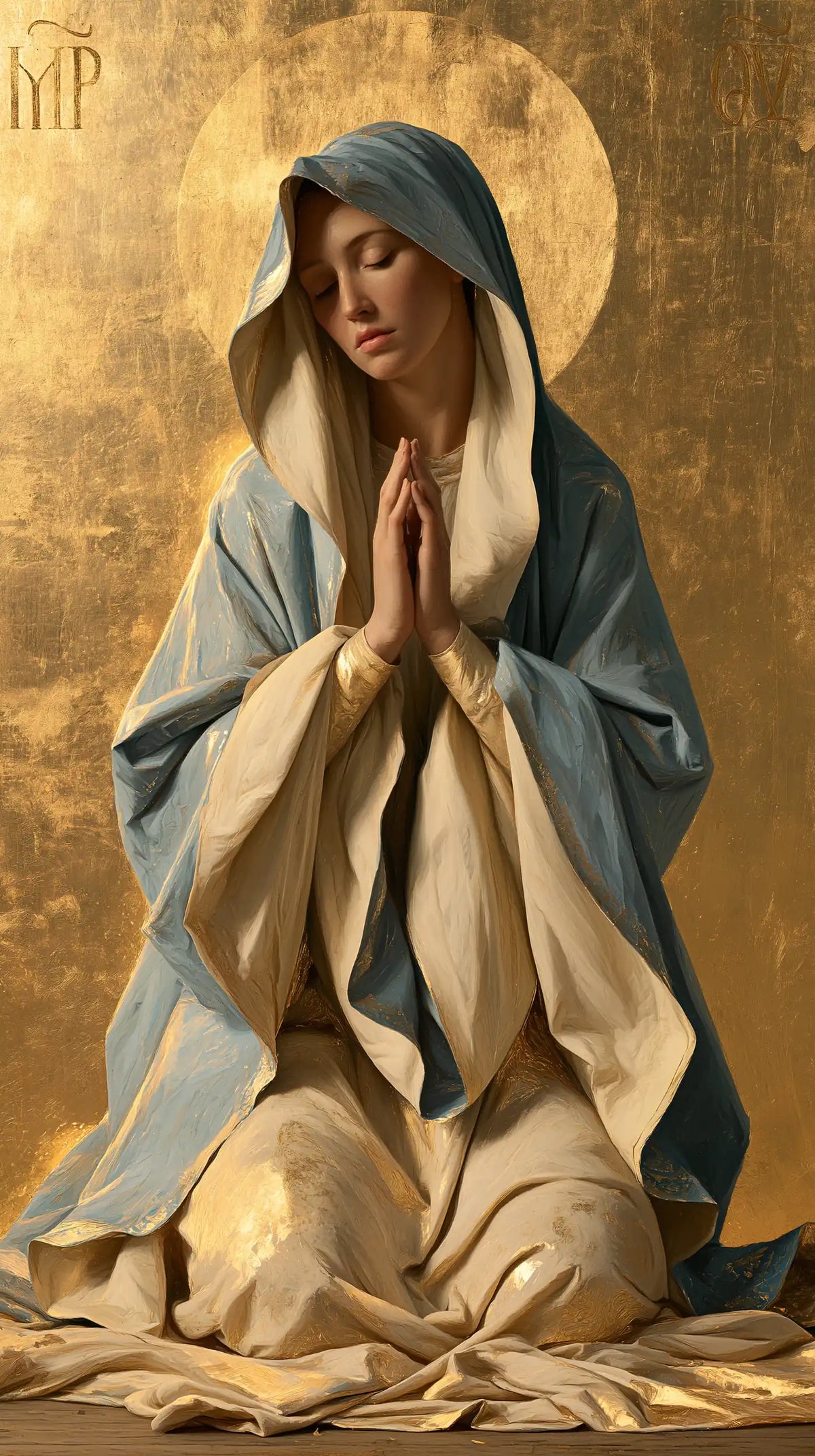 Virgin Mary in Prayer — Sleeves Open to the Light